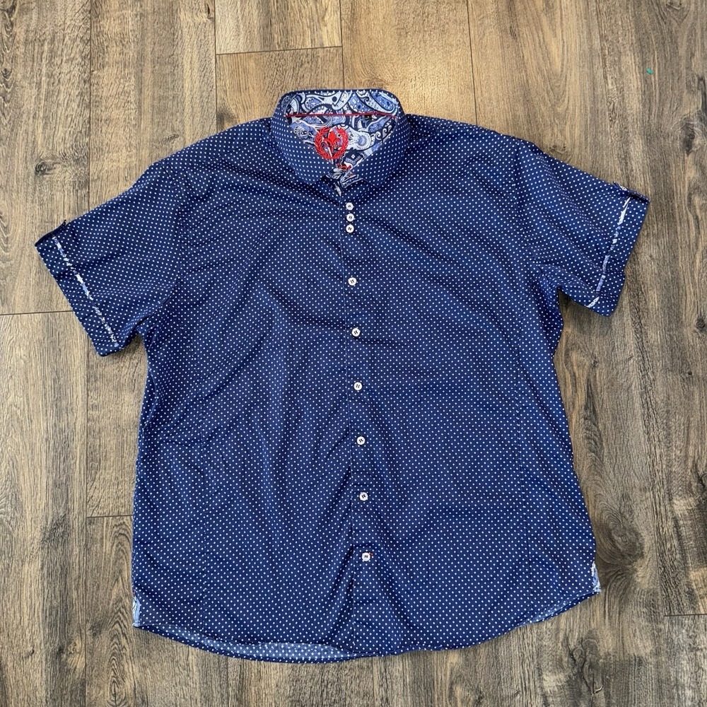 Men's Navy Polka Dot Short-Sleeve Button-Up Shirt